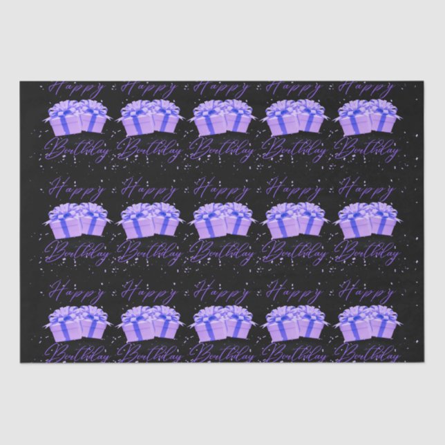 Seda Feliz Aniversário Bonito Papel de Tecido Roxo (Frente )