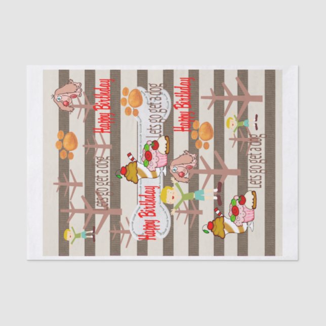 Seda Feliz Aniversário Papel Tecido Desejo de um cão (Frente )