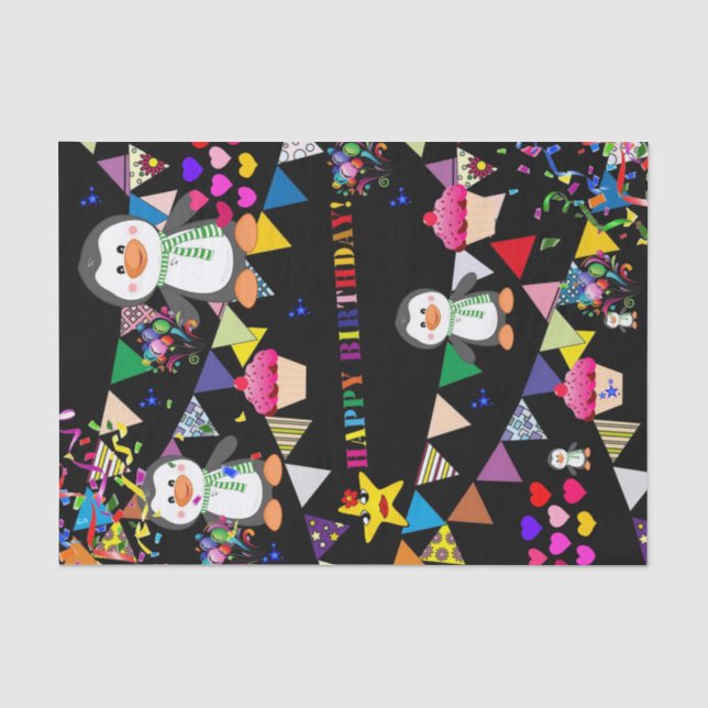 Seda Feliz Aniversário - Pinguim de Papel Tecido (Frente )
