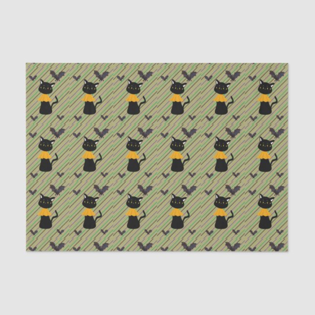 Seda Feliz Papel Tecido de Halloween, Gato Negro (Frente )