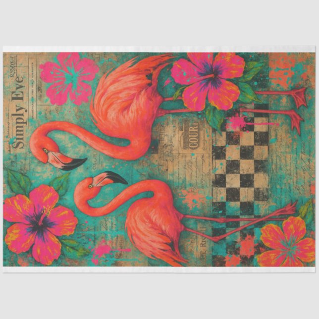 Seda Flamingos e Hibiscus - Papel de dissociação | Teci (Frente )