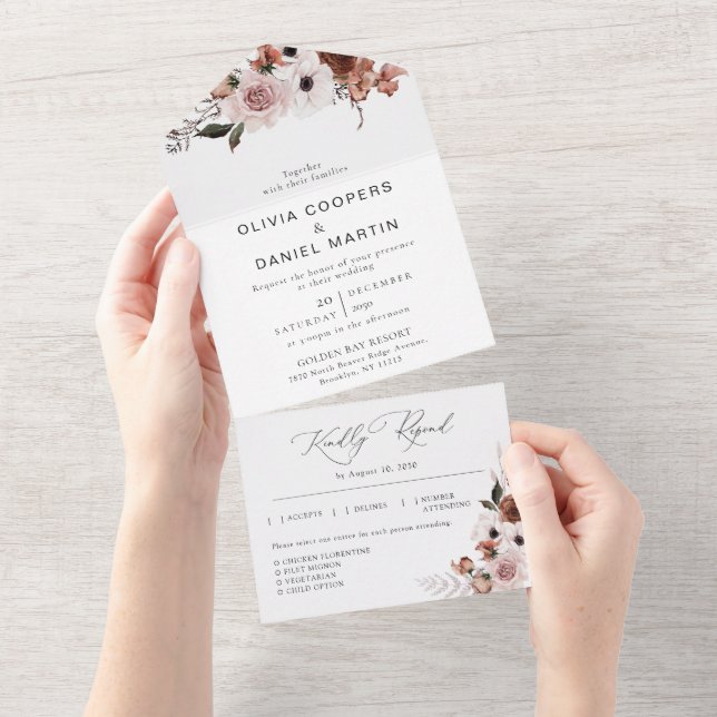 Seda Floral Tudo em Um Convite De Casamento (Aba destacável)