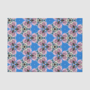 Seda Flores cor-de-rosa no lenço de papel azul do fund