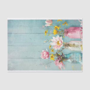 Seda Flores de primavera em Papel Tecido Mason Jars