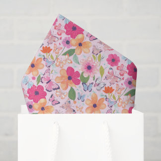 Seda Flores e Borboletas, Tecido de Papel Primavera