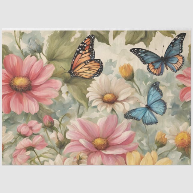 Seda Flores E Papel Tecido De Arte De Borboletas (Frente )