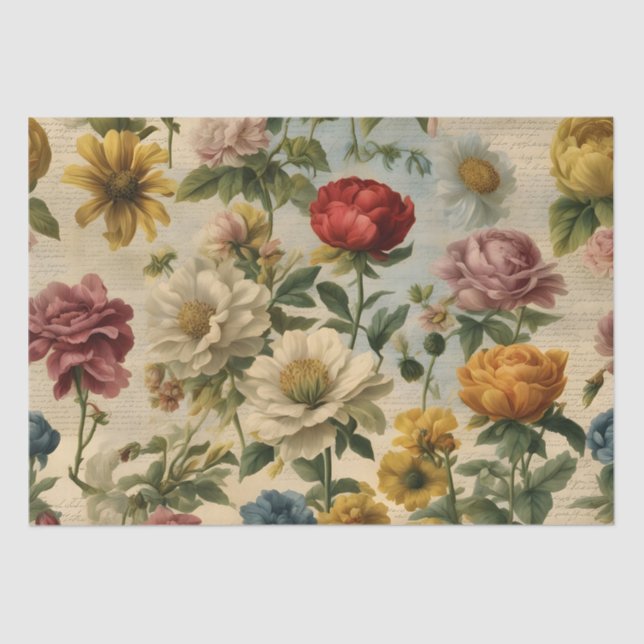 Seda Flores Ecléticas Papel de carta Antigo (Frente )