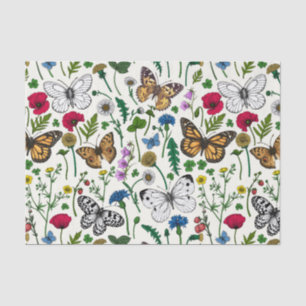 Seda Flores selvagens em papel de tecidos brancos