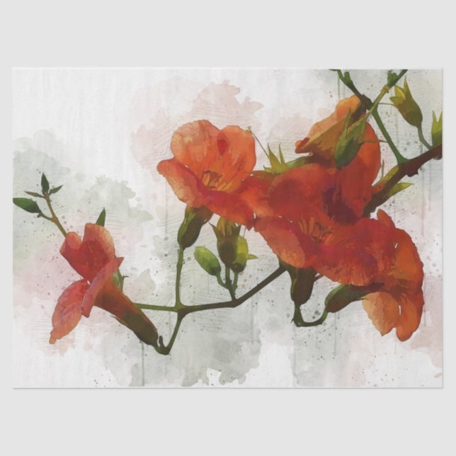 Seda Flores Vermelhas Papel Tecido de Decoupage de Arte (Frente )