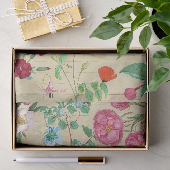 Seda Folha de Papel Tecido de Colagem Floral Vintage (Presente)