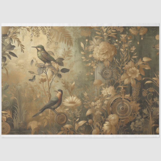 Seda Folhas Botânicas Vapor De Papel De Decoupage (Frente )