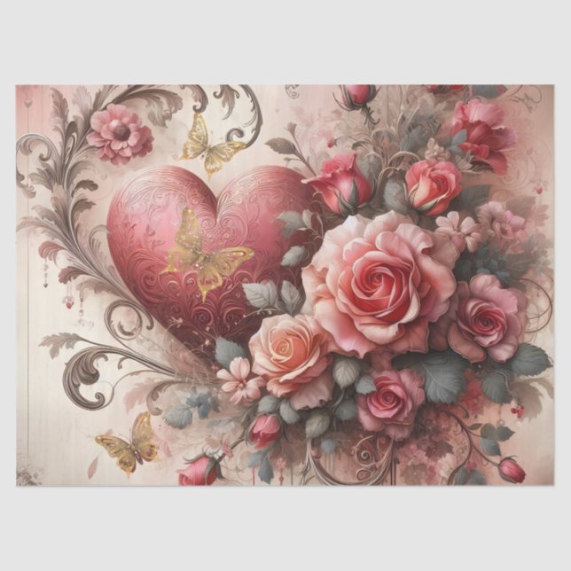 Seda Folhas de Papel para Tecidos Românticos Vermelhos, (Frente )