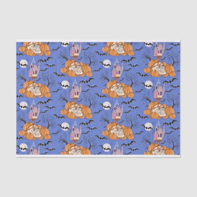 Seda Folhetos de Halloween, abóboras, crânio e papel ti (Frente )