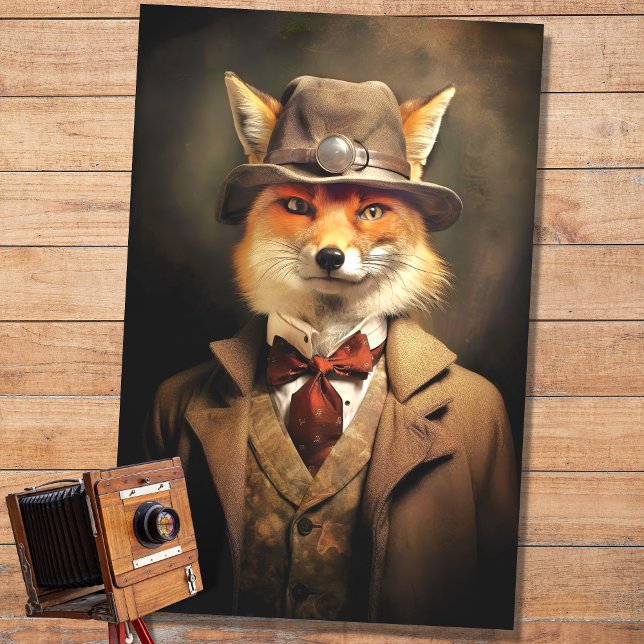 Seda Fox em Suit e Hat 1 Papel de Decoupage (Criador carregado)