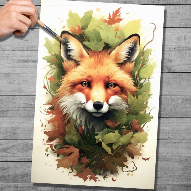 Seda Fox No Papel De Decoupage Da Folha 2 (Criador carregado)