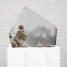 Gatinhos Antigos Luta de Bola de Neve Papel Tissue