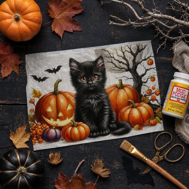 Seda Gato de Halloween com Decoupage de Papel Tissue de (Criador carregado)