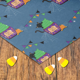 Seda Gato preto e Cupcake - Papel de tecidos azuis no D