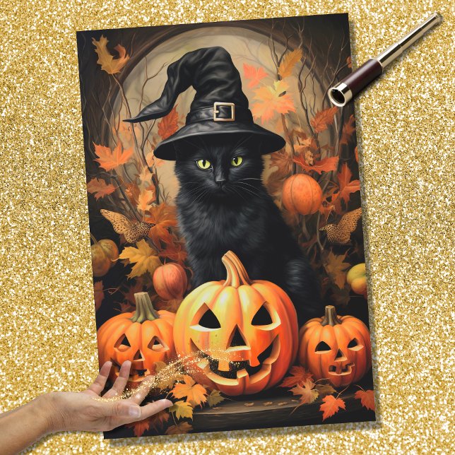 Seda Halloween Bruxa Cat 1 Papel de Decoupage (Criador carregado)