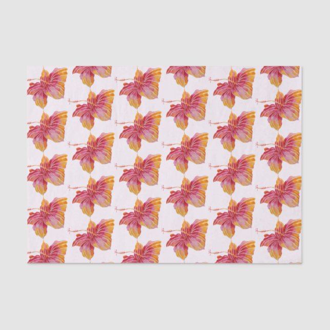 Seda Hibiscus Floral Padrão de 10 lb Papel Tecido (Frente )