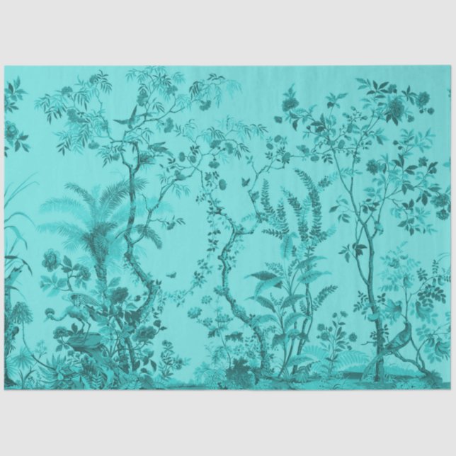 Seda Jardim Tropical e Papel de Decoupage de Aves (Frente )