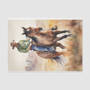 Seda Jornada de Cowboy em Papel Decoupage de Aquarela