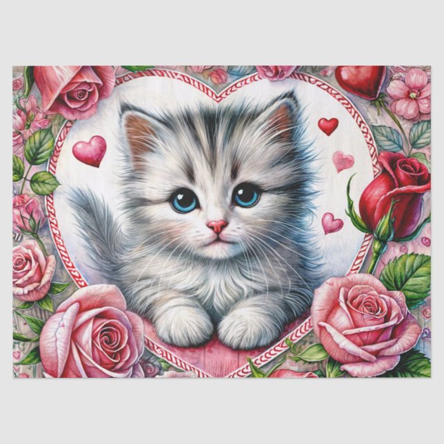 Seda Kit de Dia dos Namorados com Papel Tecido de Rosas (Frente )