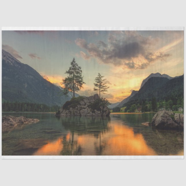 Seda Lago Sunset Mounts Papel Tecido de Decoupage (Frente )