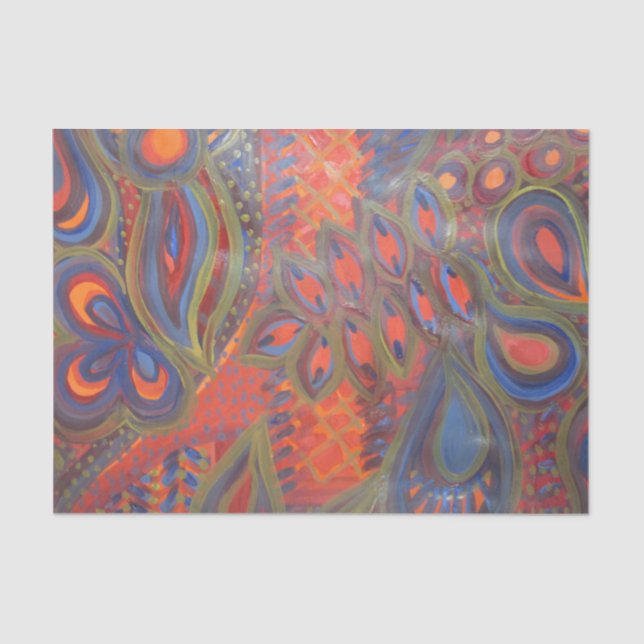 Seda lenço de papel abstrato inspirado pavão (Frente )