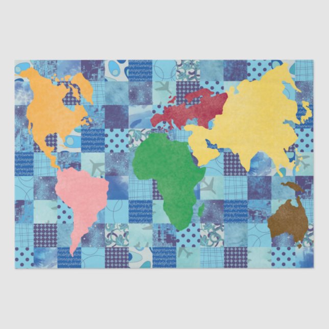 Seda Lenço de papel acolchoado do mundo (Frente )