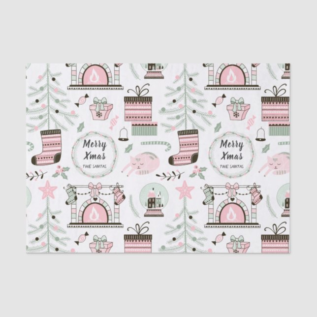 Seda Lenço de papel acolhedor do teste padrão do Natal (Frente )