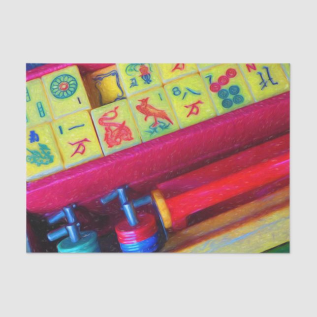 Seda Lenço de papel ajustado antigo do Mah Jongg (Frente )