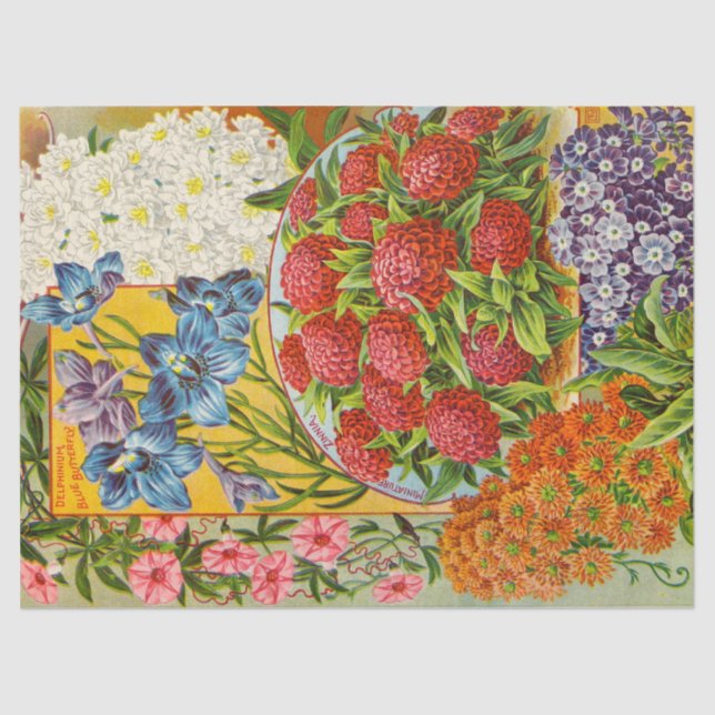 Seda Lenço de papel antigo da flor dos anuários (Frente )