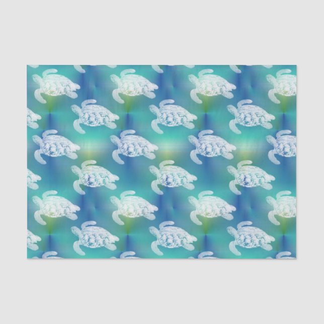 Seda Lenço de papel azul do Aqua das tartarugas de mar (Frente )