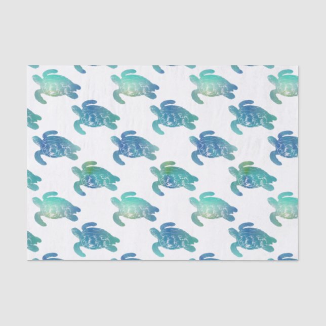 Seda Lenço de papel azul do Aqua das tartarugas de mar (Frente )