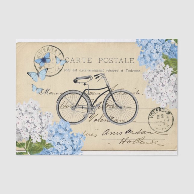 Seda Lenço de papel azul do cartão da flor da bicicleta (Frente )