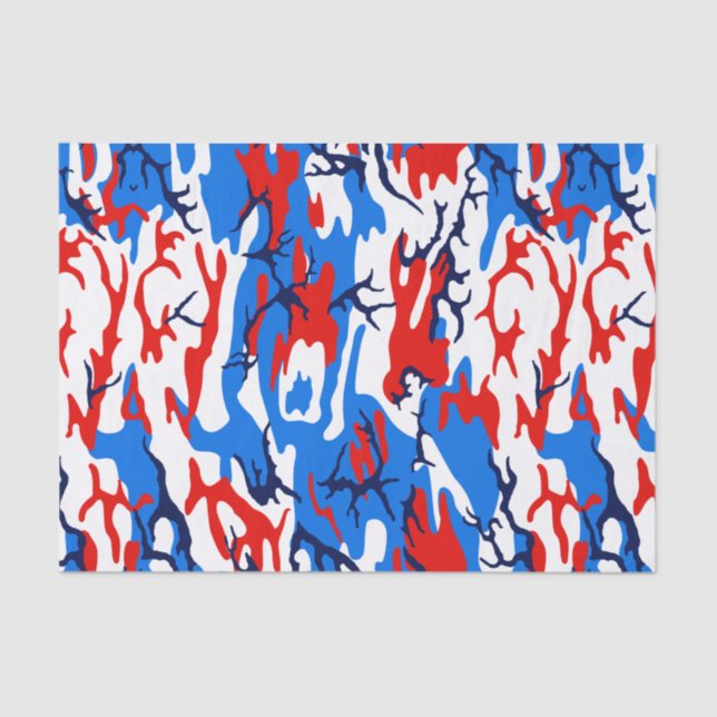 Seda Lenço de papel branco e azul vermelho de Camo (Frente )