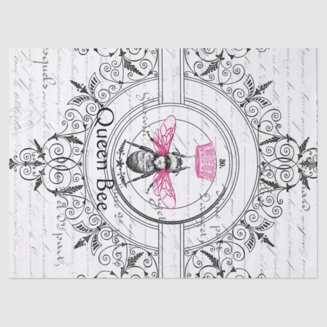 Seda Lenço de papel cor-de-rosa de Decoupage da abelha (Frente )