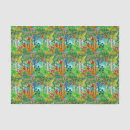 Seda Lenço de papel da arte da selva do papagaio do