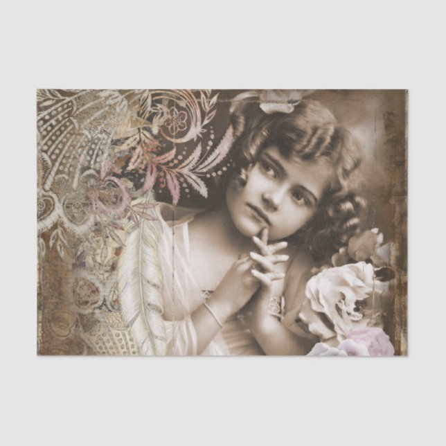 Seda Lenço de papel da menina do vintage (Frente )