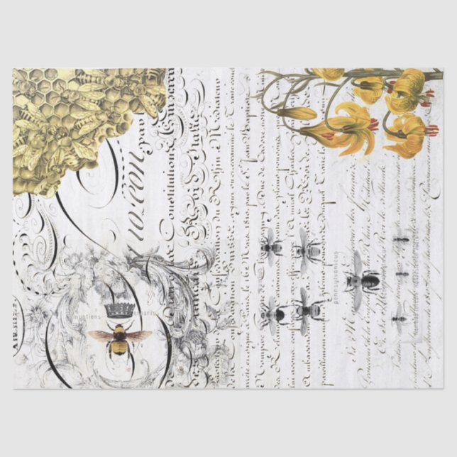 Seda Lenço de papel de Decoupage da abelha do roteiro (Frente )
