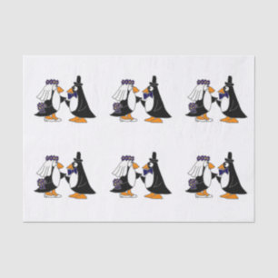 Seda Lenço de papel do casamento dos noivos do pinguim