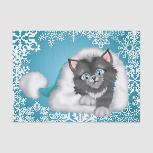 Seda Lenço de papel do feriado do gato do Natal (Frente )