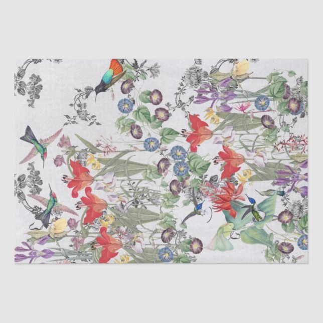 Seda Lenço de papel do jardim dos pássaros do colibri (Frente )