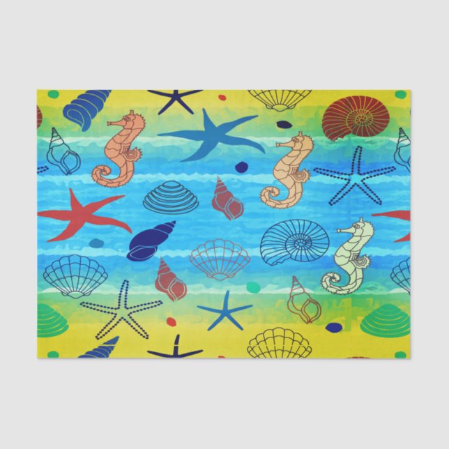 Seda Lenço de papel do tema dos Seashells dos animais (Frente )