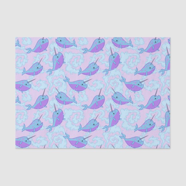 Seda Lenço de papel feliz do teste padrão de Narwhal (Frente )