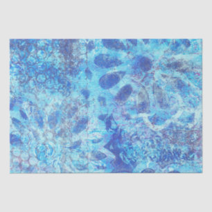 Seda Lenço de papel floral azul de Monoprint