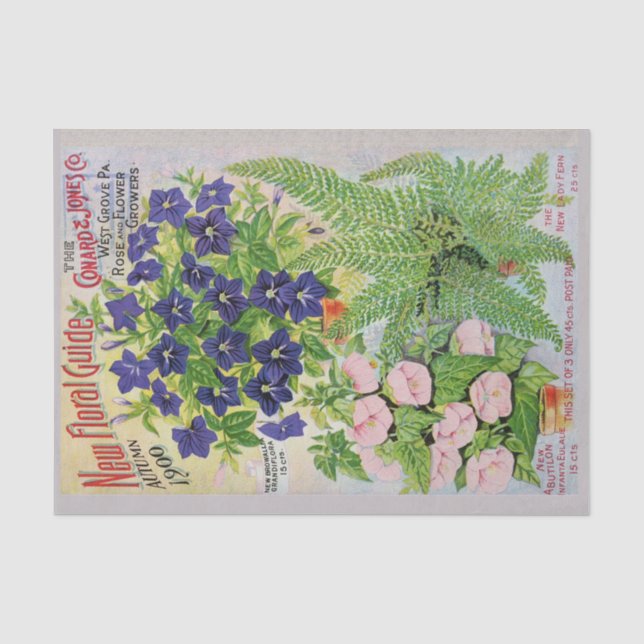 Seda Lenço de papel floral do catálogo antigo da flor (Frente )