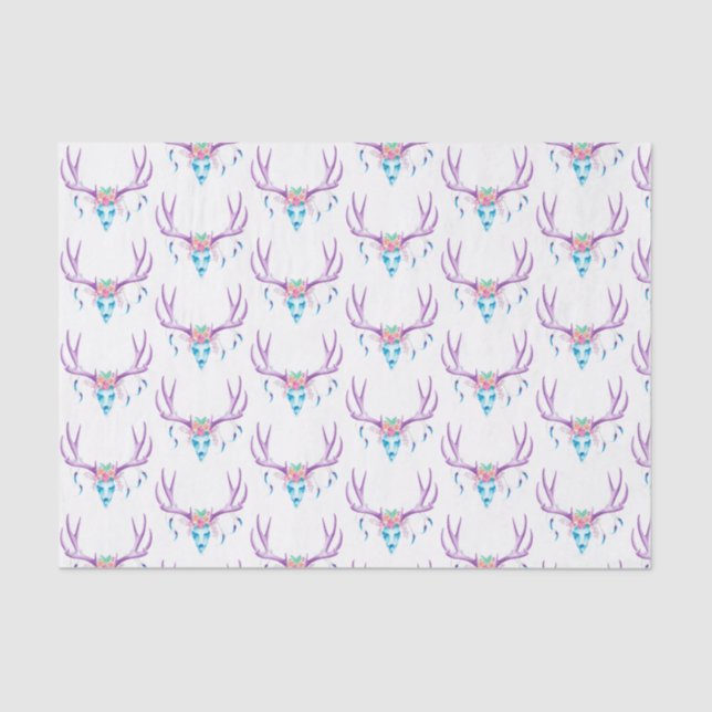 Seda Lenço de papel floral do crânio do veado (Frente )