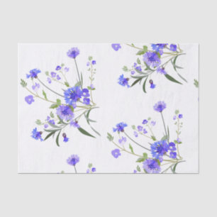 Seda Lenço de papel floral dos botões do solteiro azu